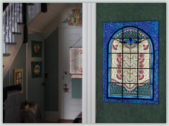 BFC1034 QIH or Regular Stained Glass Peacock w/flowers