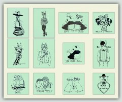 BFC1425 Hipster Animals in Love Blackwork