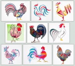 BFC1533 Colorful Abstract Roosters