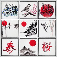 BFC1568 Asian Watercolor Quilt Squares