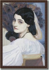 BFC0570 Window- Lady with Peacock Feathers