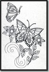 BFC0981 Fantasy Butterflies and Flowers Blackwork