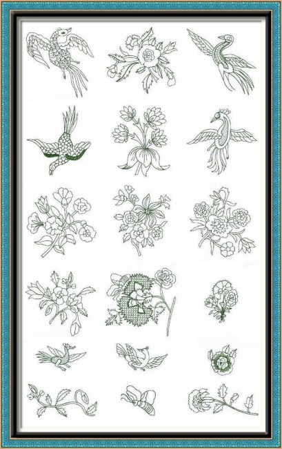 BFC1022 Persian Flowers & Birds Blackwork