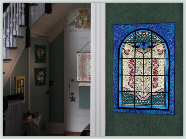 BFC1034 QIH or Regular Stained Glass Peacock w/flowers