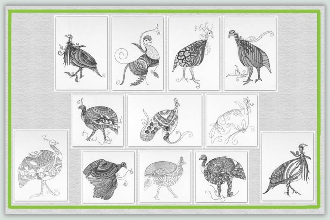BFC1140 D.E.S-Blackwork Guinea Hens