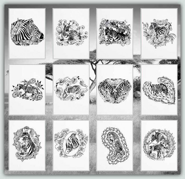 BFC1192 Decorative Elements Series Blackwork Zebras