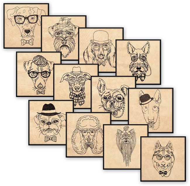 BFC1316 Hipster Canines Blackwork