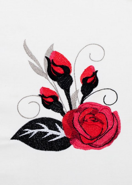 BFC1354 Red Roses - Black Scrolls