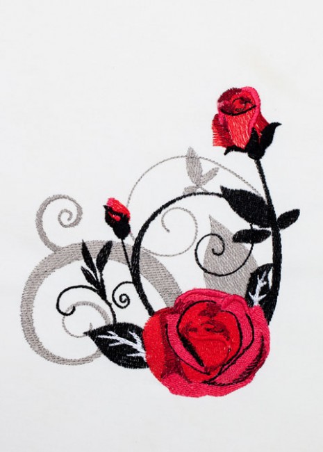 BFC1354 Red Roses - Black Scrolls