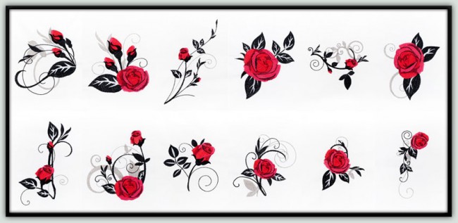 BFC1354 Red Roses - Black Scrolls