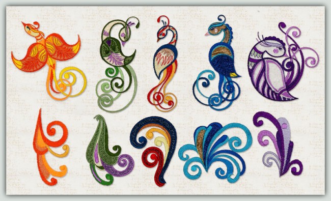 BFC1374 Glittery Scrolly Birds