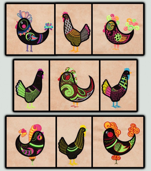 BFC1386 Embellished Funky Roosters