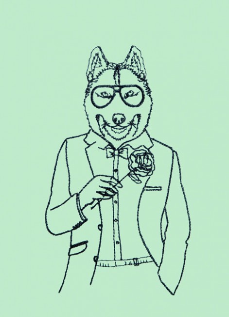 BFC1425 Hipster Animals in Love Blackwork