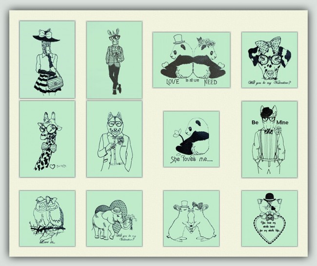 BFC1425 Hipster Animals in Love Blackwork