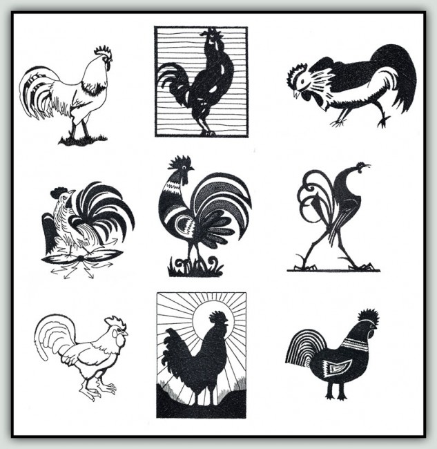 BFC1428 Blackwork Roosters