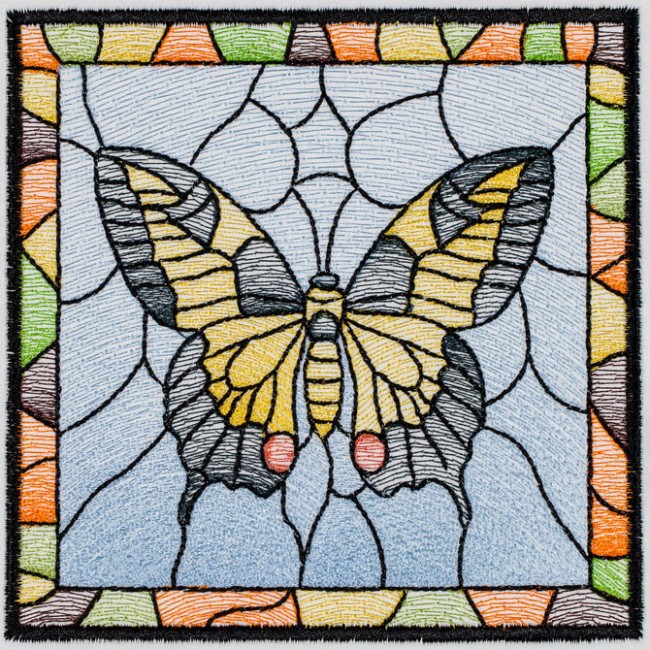 BFC1494 Stained Glass Squares Birds and Butterflies