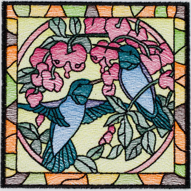 BFC1494 Stained Glass Squares Birds and Butterflies