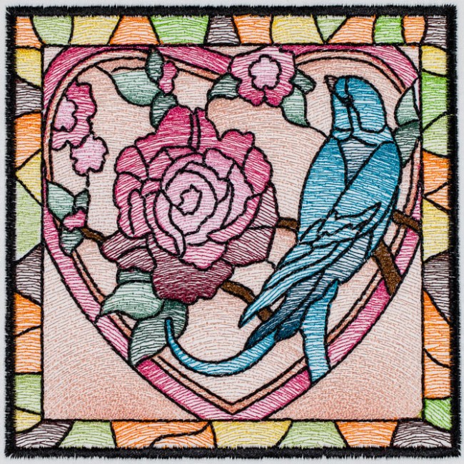 BFC1494 Stained Glass Squares Birds and Butterflies