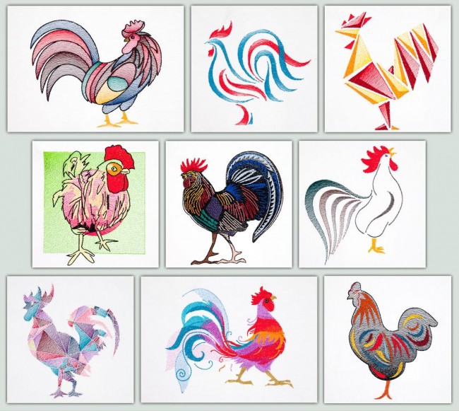 BFC1533 Colorful Abstract Roosters