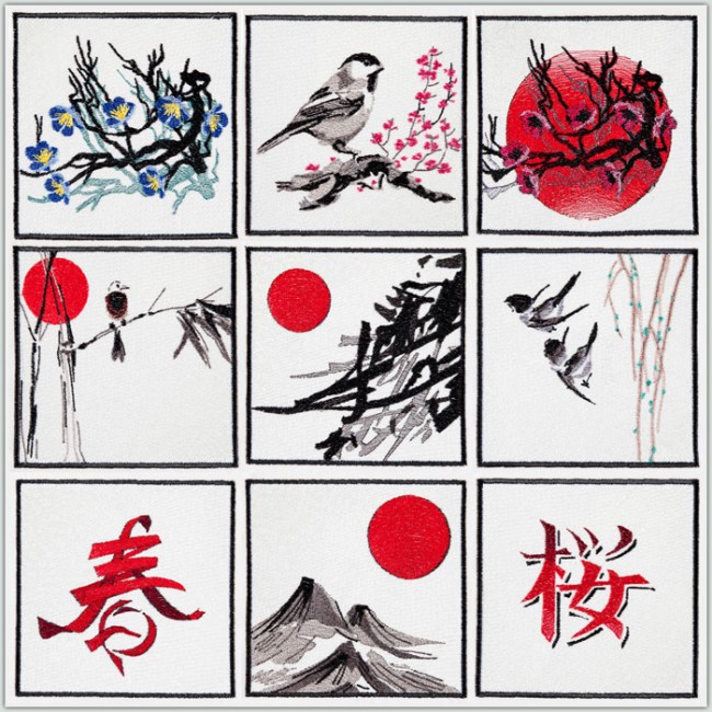 BFC1568 Asian Watercolor Quilt Squares