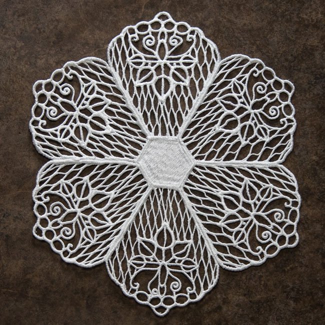 BFC1579 FSL Lace Bowl & Doily with Flowers