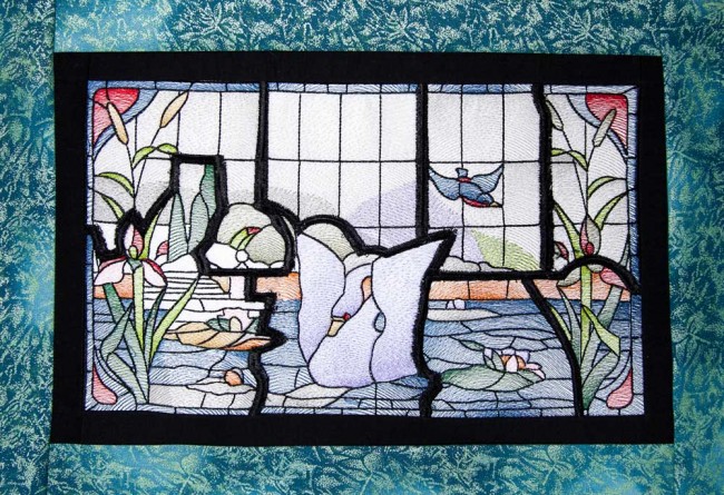 BFC1591 Stained Glass- Lake Vista with Swan