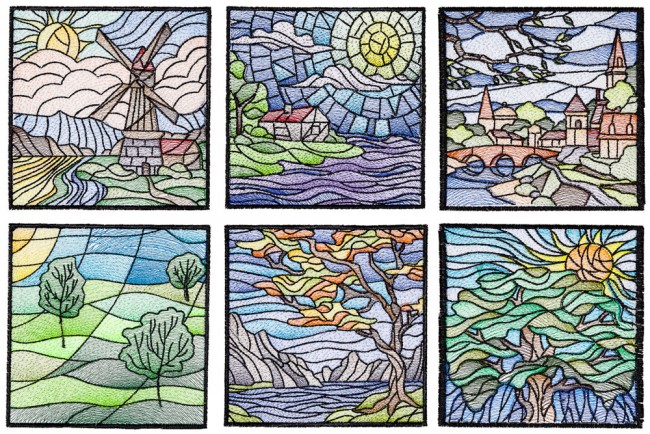 BFC1611 Stained Glass Quilt Squares- Landscapes