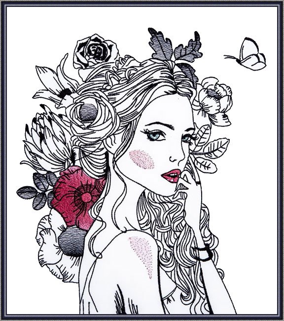 BFC1712 Large Portrait of a Woman with Flowers