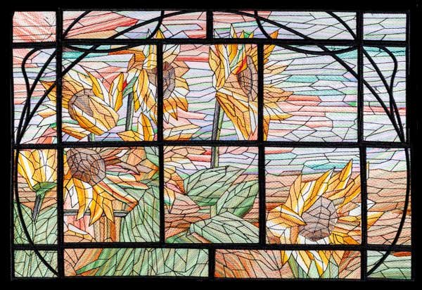 BFC1889 Variegated Sunflowers Stained Glass