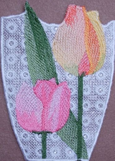 BFC0248 Lace Bowl & doily-Watercolor Tulips