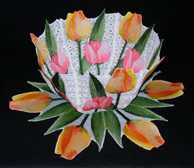 BFC0248 Lace Bowl & doily-Watercolor Tulips
