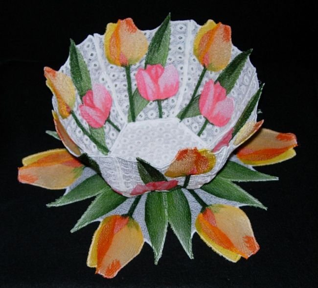 BFC0248 Lace Bowl & doily-Watercolor Tulips