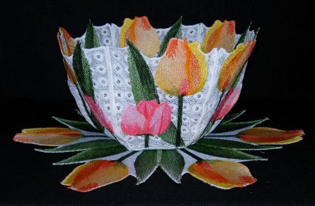 BFC0248 Lace Bowl & doily-Watercolor Tulips