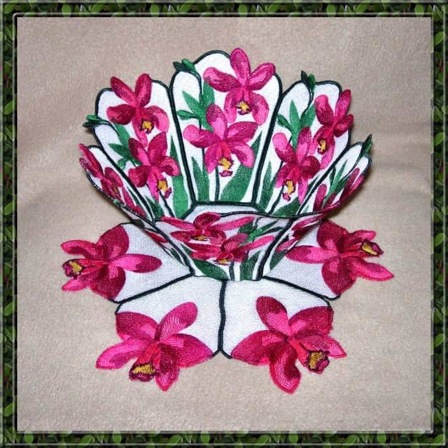 BFC0304 Lace Bowl & Doily  Watercolor Orchids