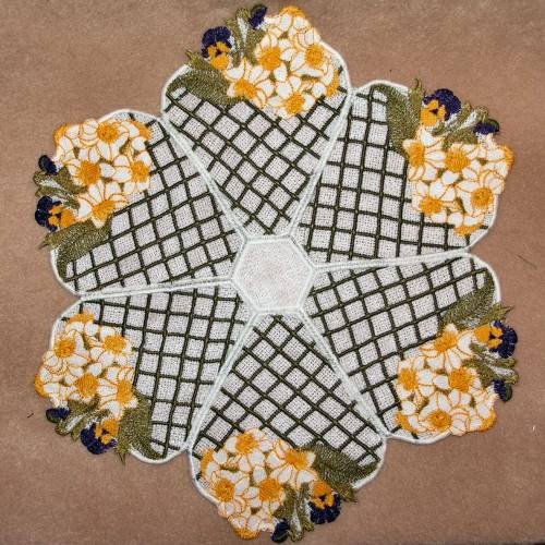 BFC0333   Lace Bowl & Doily  Watercolor Bouquet