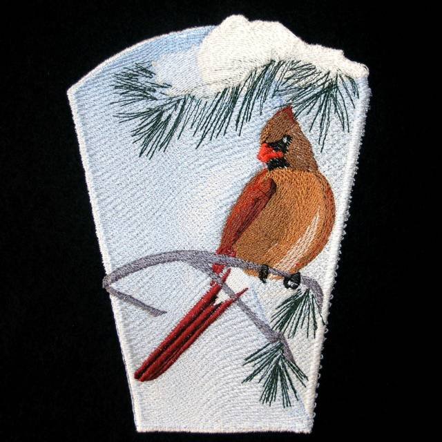 BFC0371 Lace Bowl & Doily Cardinals