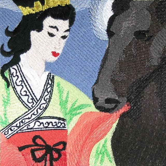 BFC0446 Stained Glass Chinese Lady and the Horse