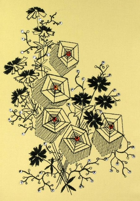BFC0591 Crystal Flowers - Blackwork
