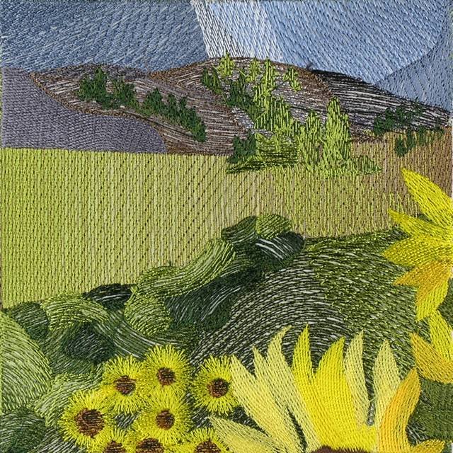 BFC0593 Window - Sunflowers and Finches