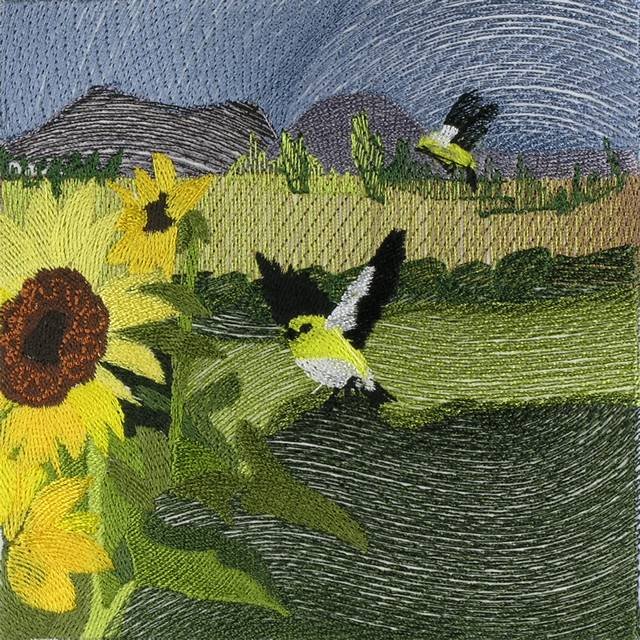 BFC0593 Window - Sunflowers and Finches