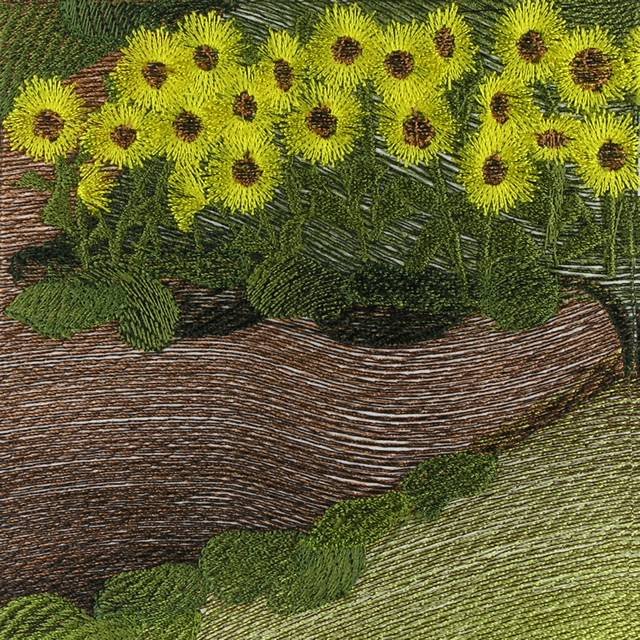 BFC0593 Window - Sunflowers and Finches