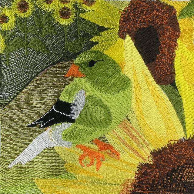 BFC0593 Window - Sunflowers and Finches