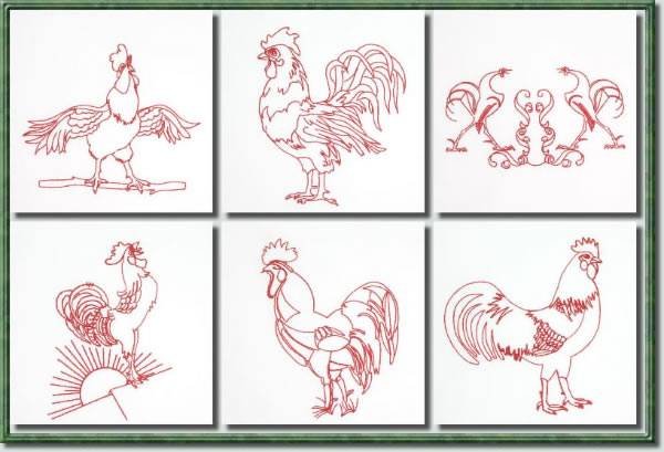 BFC0648 Redwork Roosters