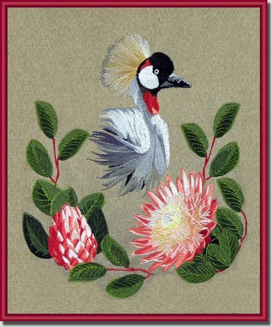 BFC0655 South African Grey Crowned Crane with Flowers