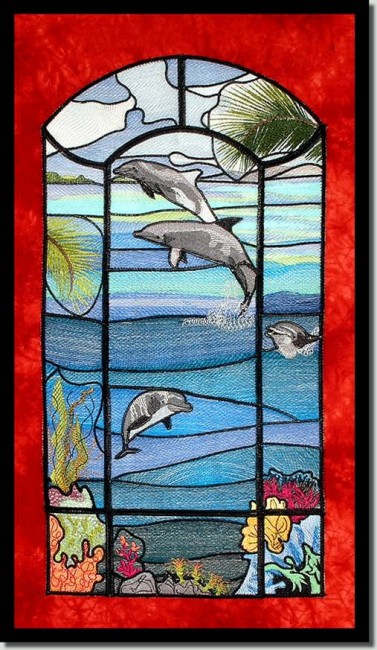 BFC0664 Stained Glass Dolphins