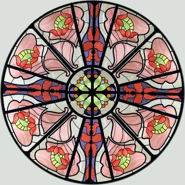 BFC0894 Stained Glass-Art Nouveau Circle in a Square