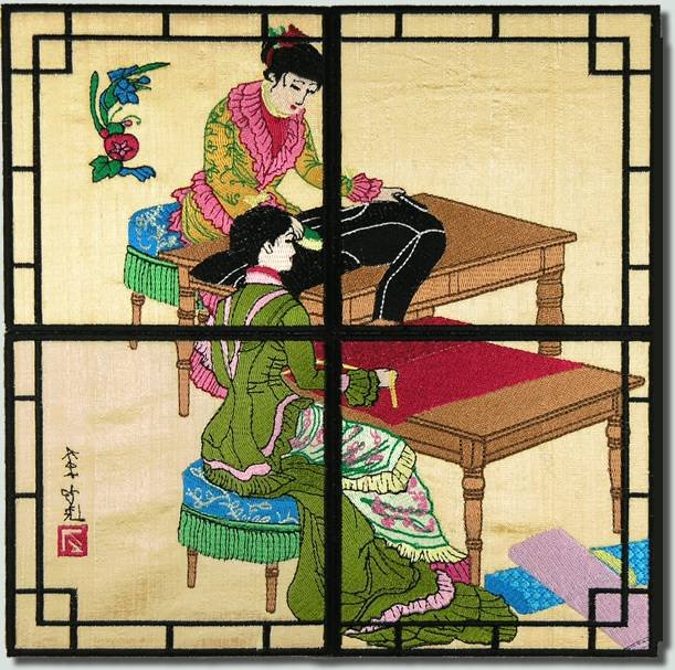 BFC0898 Chinese Sewing Ladies Triptych