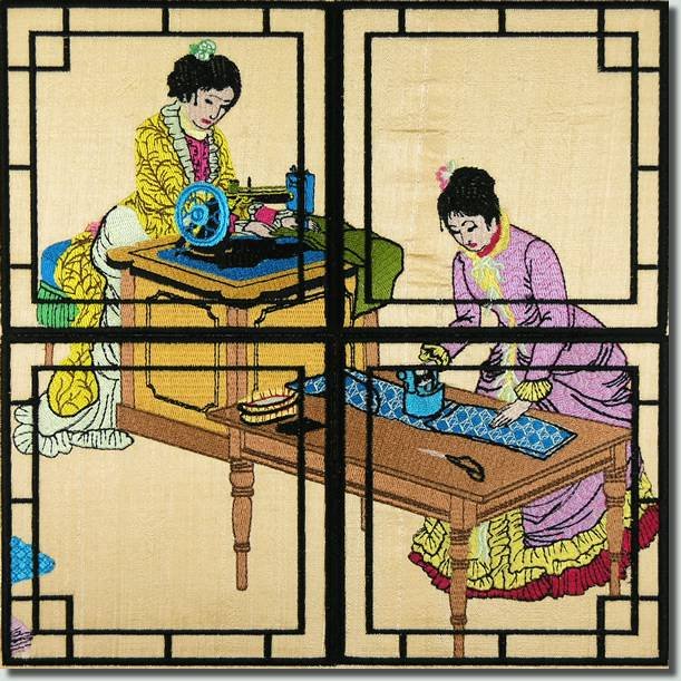 BFC0898 Chinese Sewing Ladies Triptych