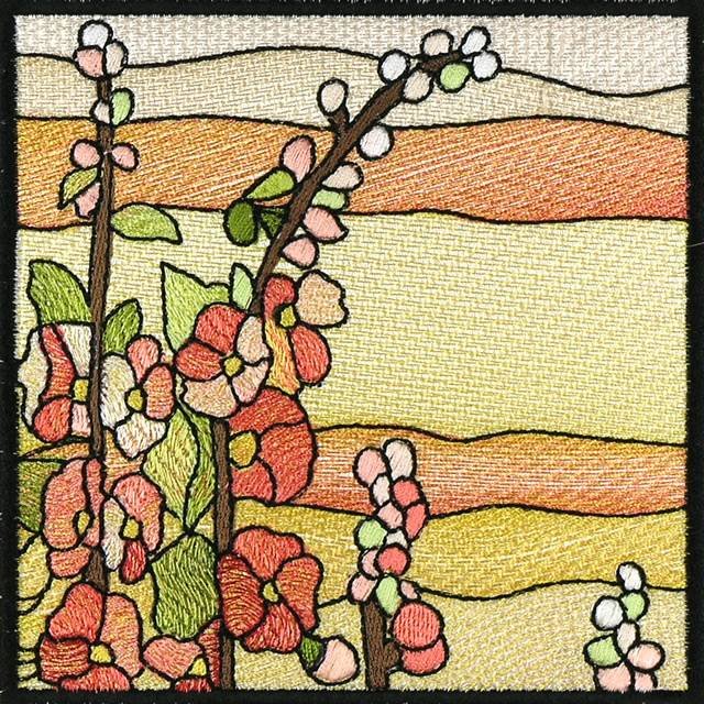 BFC0914 Stained Glass- Hollyhock Triptych