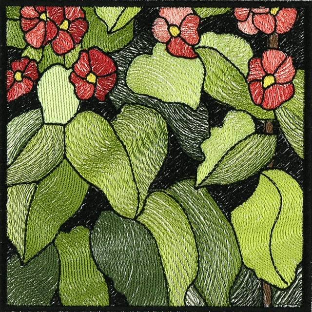 BFC0914 Stained Glass- Hollyhock Triptych